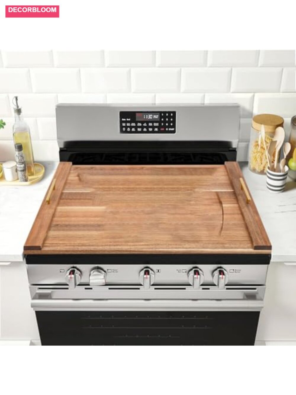 Wood Stove Cover Board for Electric Gas Stovetop, Noodle Board with Handles